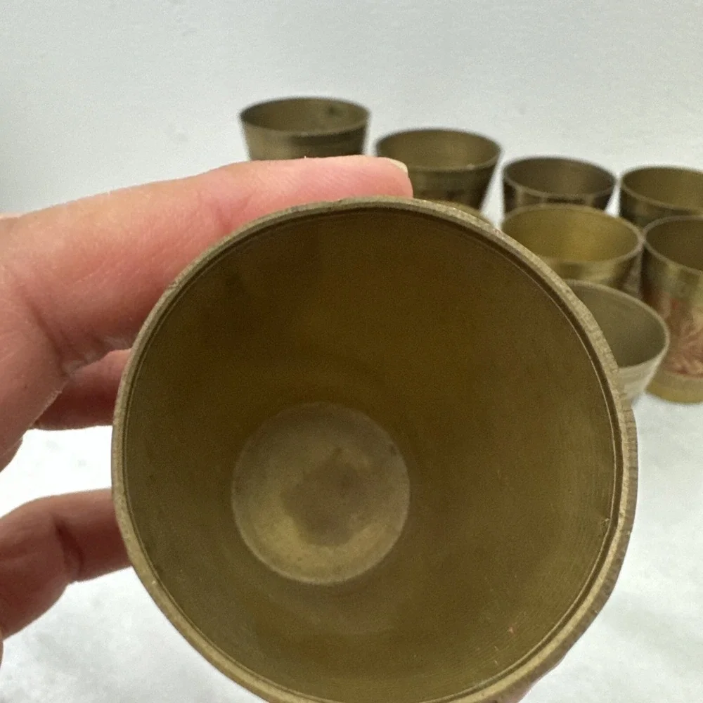 Six Vintage Middle Eastern Engraved Design Metal Chi/Tea Cups